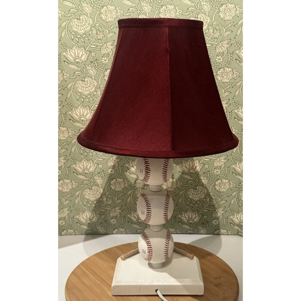 Baseball Stacked Baseballs Table Lamp  Fabric Shade Pop Art 21” Retro  90s